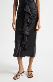 Cinq à Sept Cynthia Ruffle Ruched Silk Midi Skirt