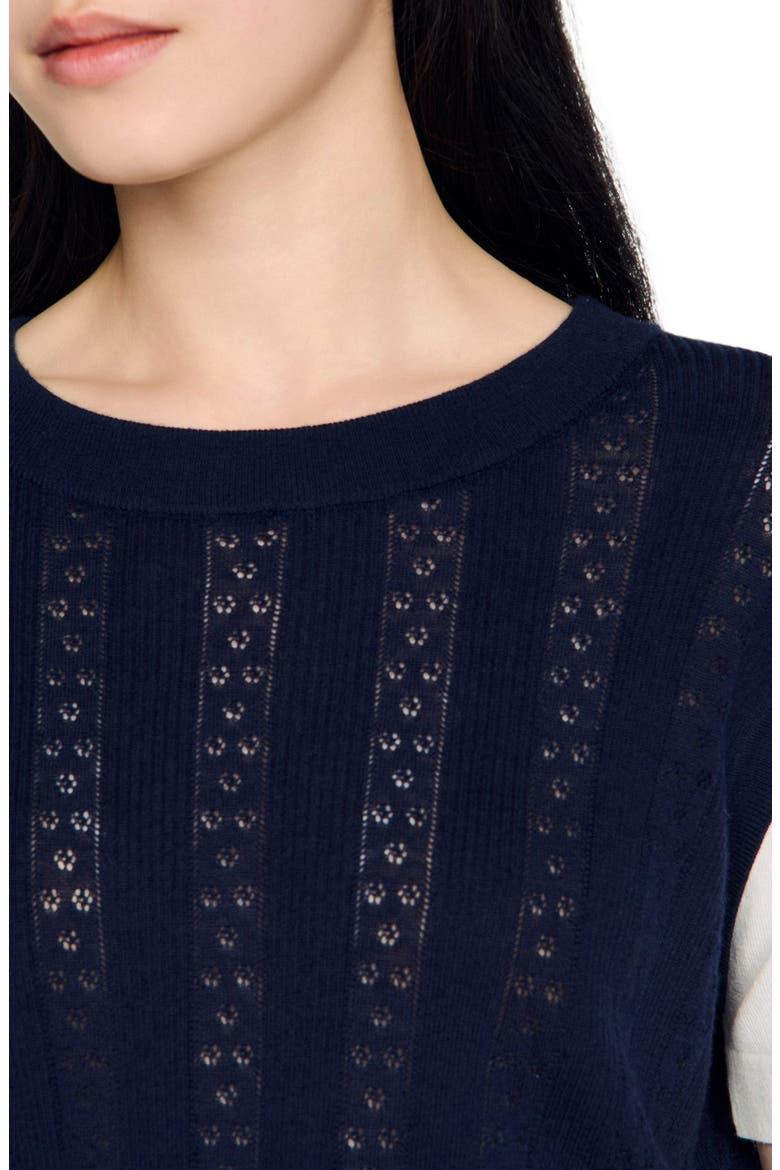 Pointelle knit sweater, Alternate, color, Navy blue