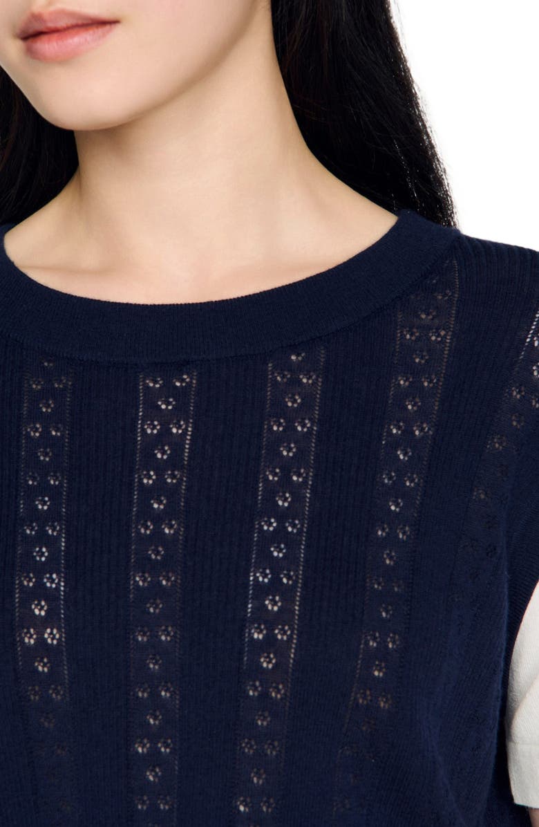 SANDRO Pointelle knit sweater, Alternate, color, Navy Blue