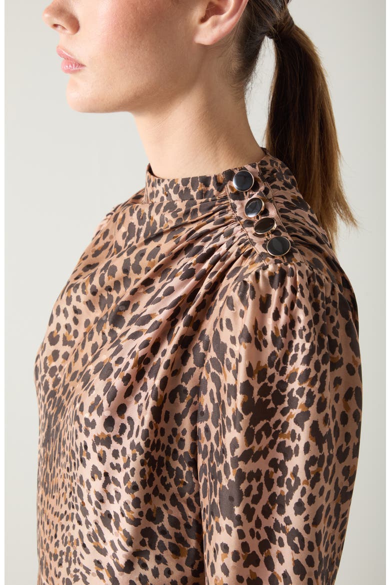 Samantha Print Long Sleeve Midi Dress, Alternate, color, BROWN