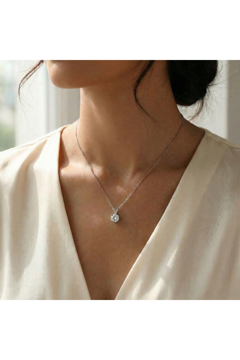 1Ct Solitaire Diamond Pendant 14k Gold Lab Grown 18" Necklace, Alternate, color, 14k White Gold