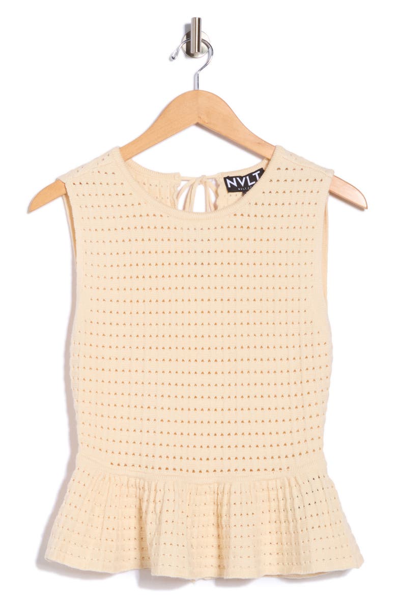 Open Stitch Sleeveless Peplum Sweater, Alternate, color, CREAM