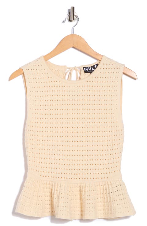 Open Stitch Sleeveless Peplum Sweater