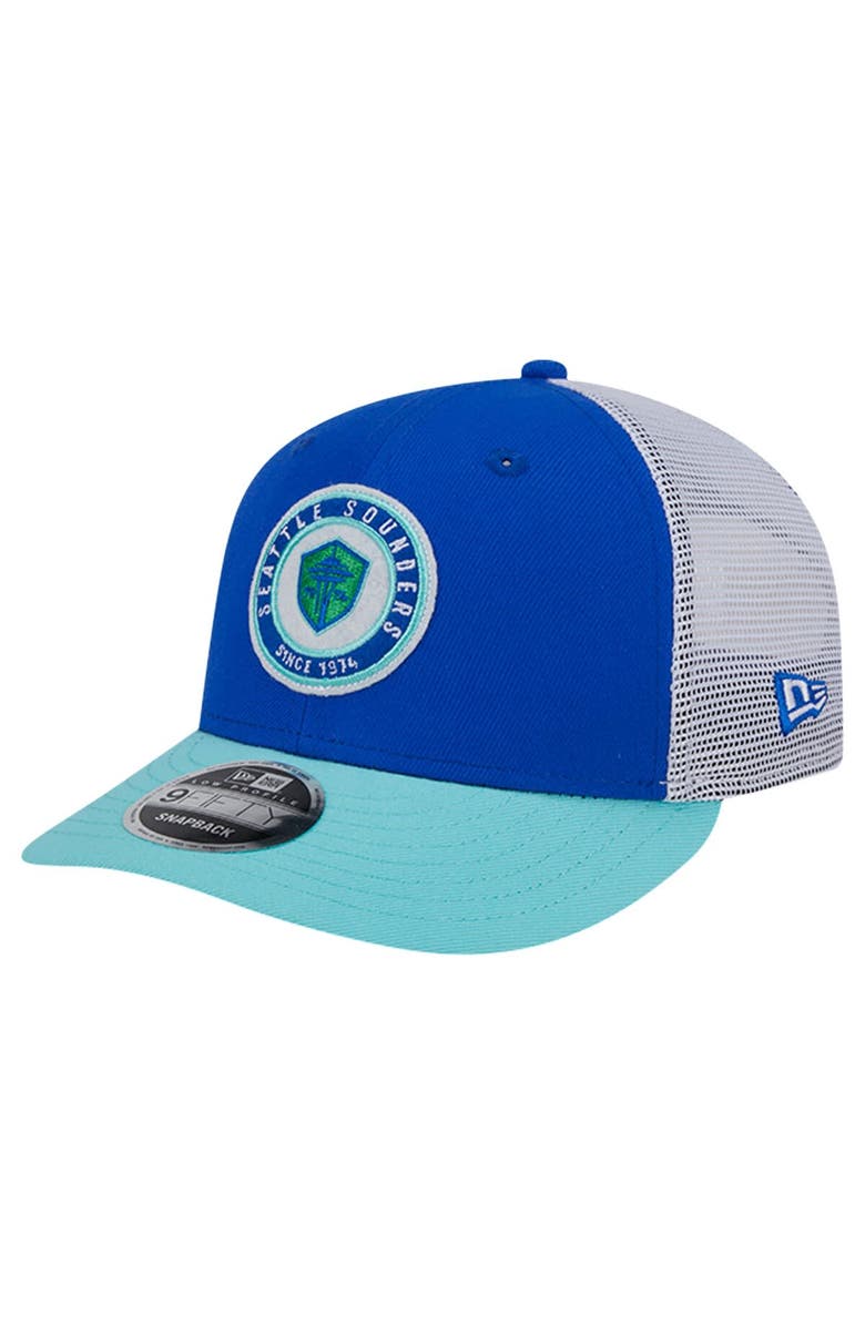 New Era Men's New Era Blue Seattle Sounders FC Throwback Trucker Low Profile 9FIFTY Snapback Hat, Main, color, Blue