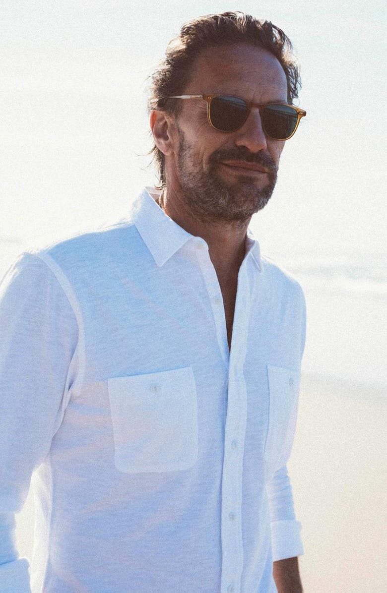 Faherty Knit Seasons Organic Cotton Button-Up Shirt, Alternate, color, White