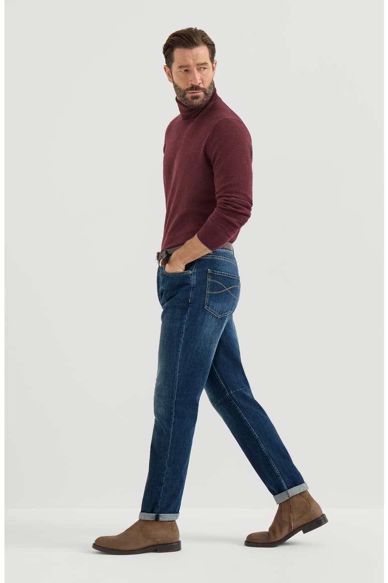 Comfort cotton denim leisure fit five-pocket trousers, Alternate, color, Dark Denim
