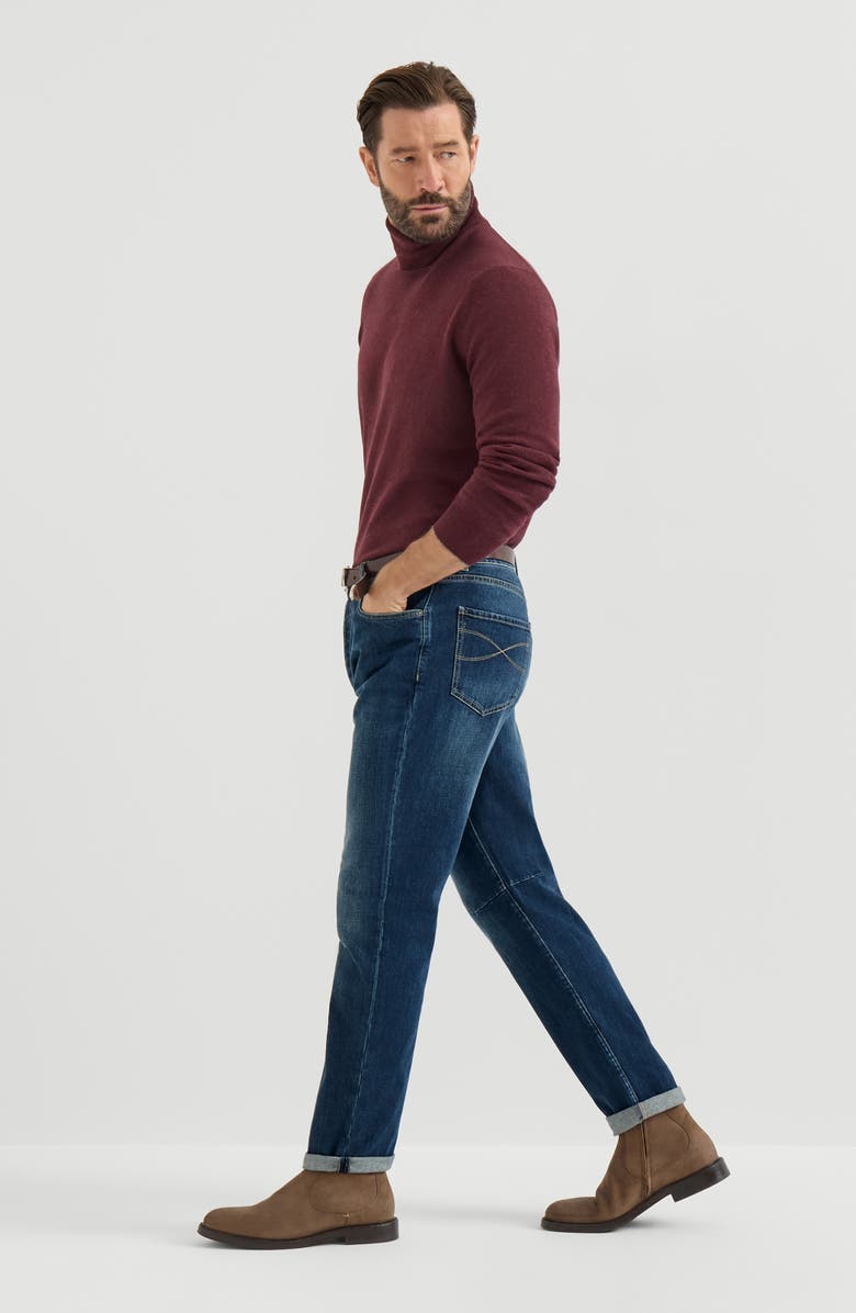 Brunello Cucinelli Comfort cotton denim leisure fit five-pocket trousers, Alternate, color, Dark Denim