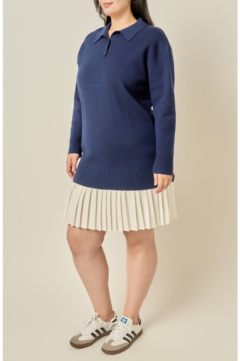 Mixed Media Polo Minidress, Alternate, color, NAVY/ WHITE
