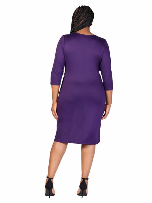 24seven Comfort Apparel Plus Size Knee Length V Neck  Dress In Purple