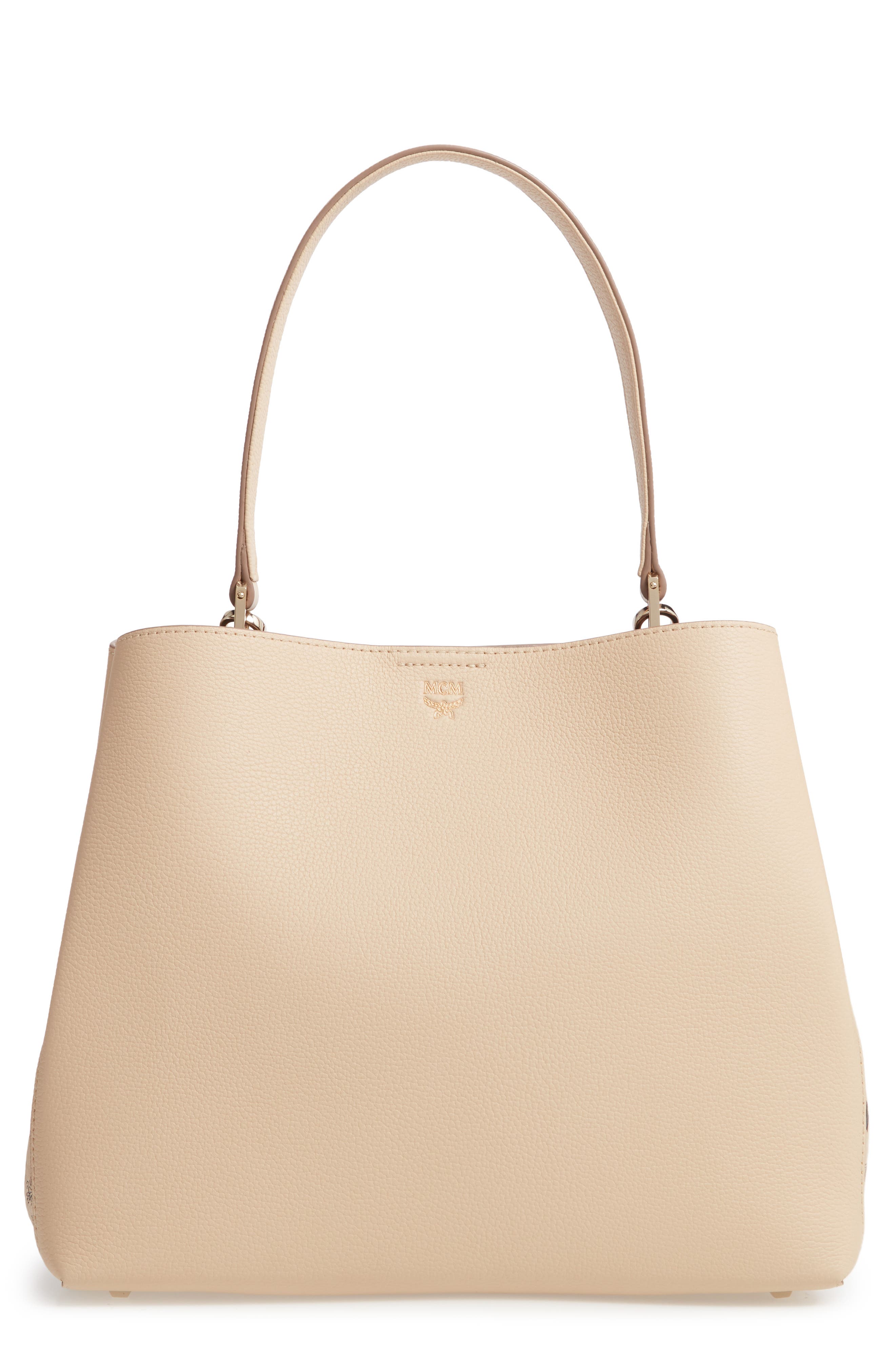 Sarah Leather & Visetos Canvas Hobo, Main, color, LATTE BEIGE
