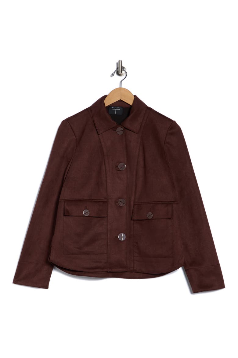 Faux Suede Cropped Jacket, Alternate, color, CHOCOLATE