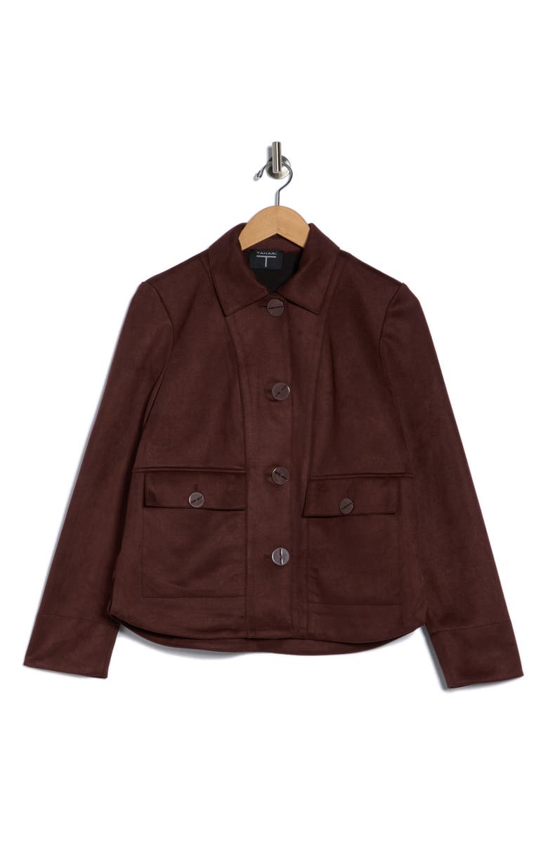T Tahari Faux Suede Cropped Jacket, Alternate, color, Chocolate