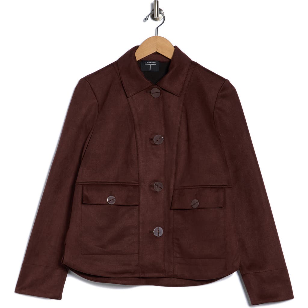 T Tahari Faux Suede Cropped Jacket In Brown