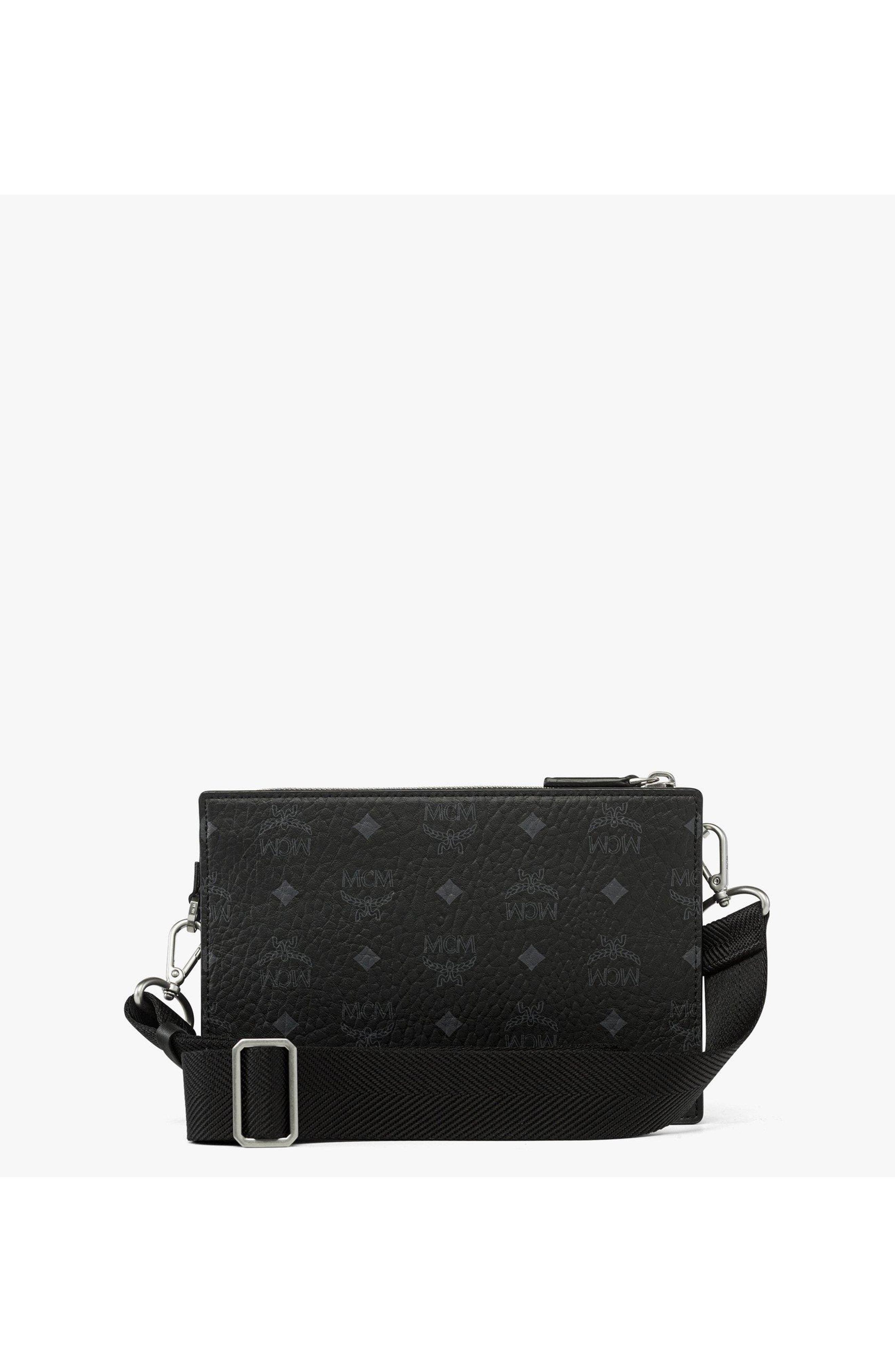 MCM Aren Standing Crossbody Pouch in Visetos, Alternate, color, Black