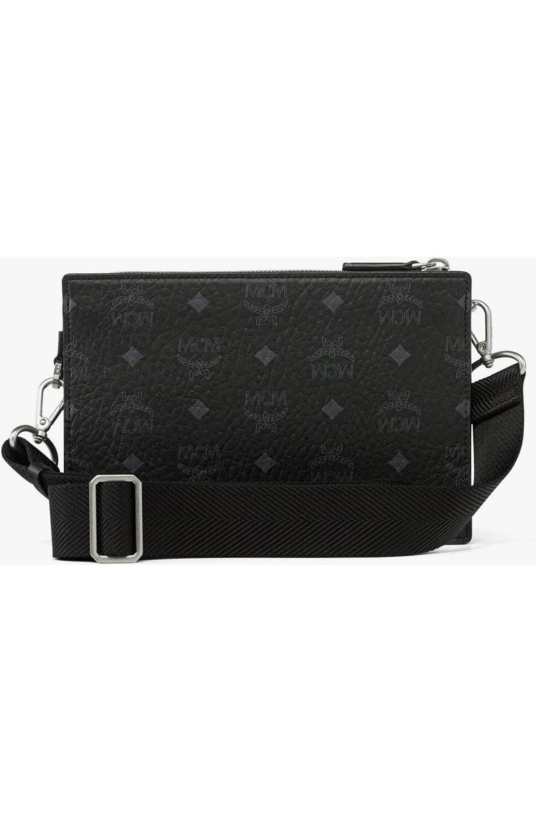 MCM Aren Standing Crossbody Pouch in Visetos, Alternate, color, Black
