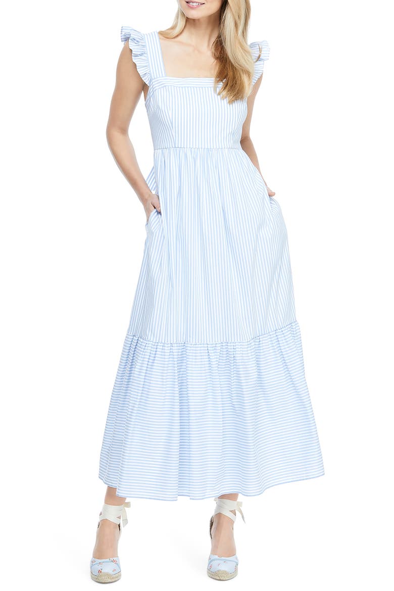 Jasmine Stripe Square Neck Maxi Sundress, Main, color, DUSTY BLUE