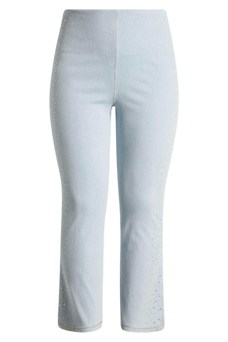 Crystal Embellished Pull-On Baby Bootcut Ankle Jeans, Alternate, color, TINTED BLUE