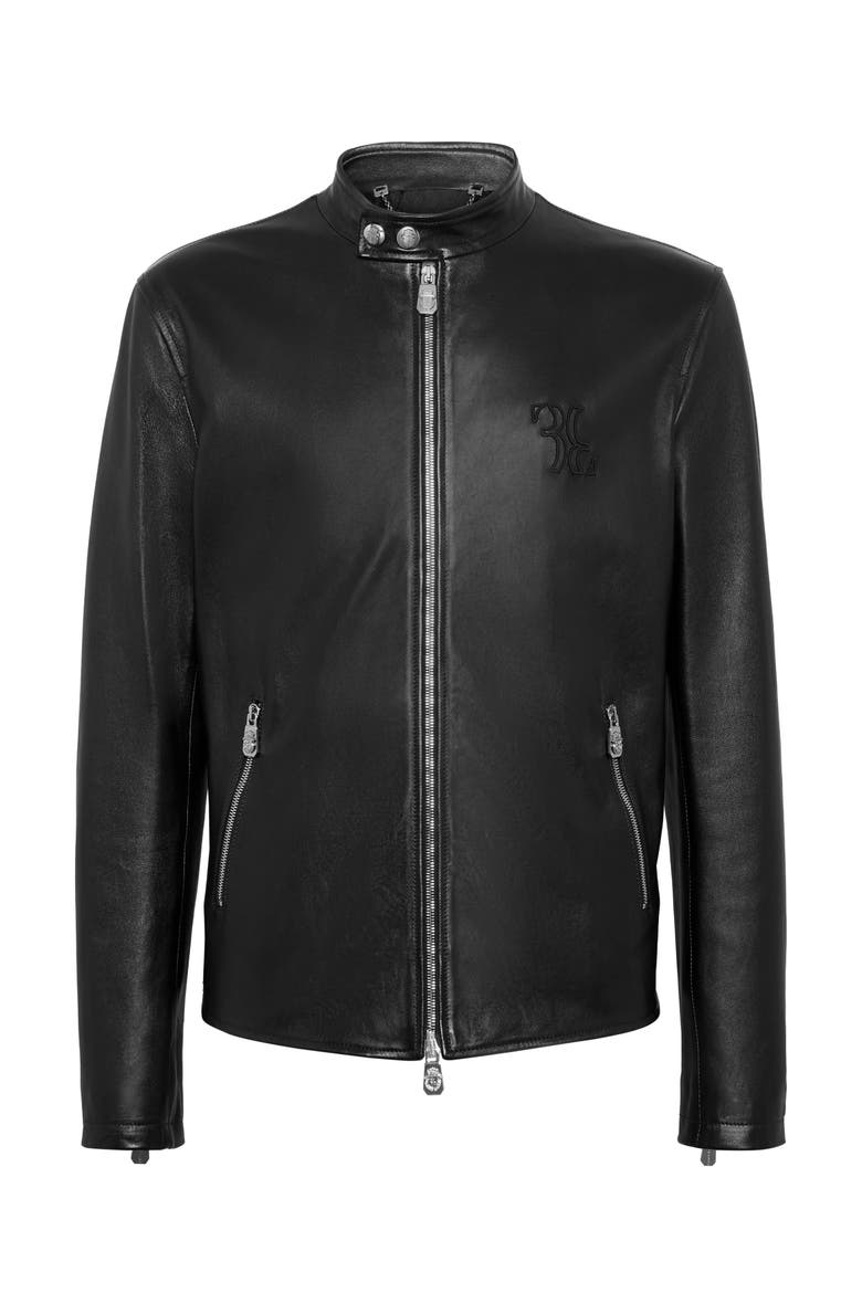 Nappa Leather Moto Jacket Men, Main, color, black