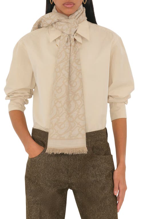 Burberry B Charm Jacquard Wool Fringe Square In Sand