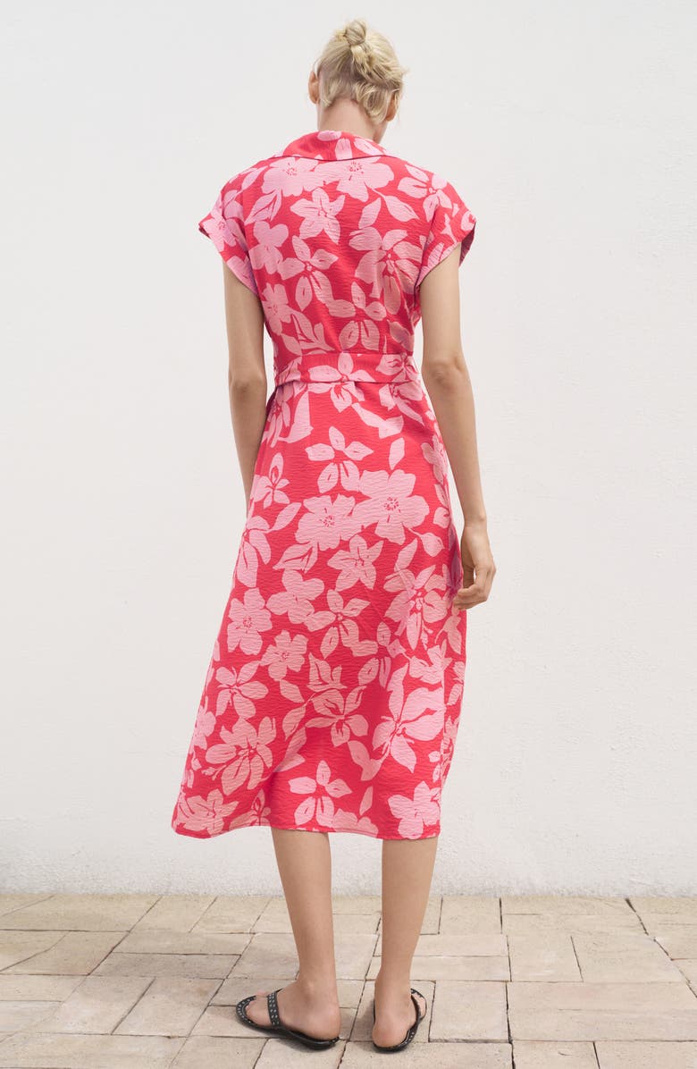 MANGO Floral Crinkle Tie Belt Shirtdress, Alternate, color, Fuchsia