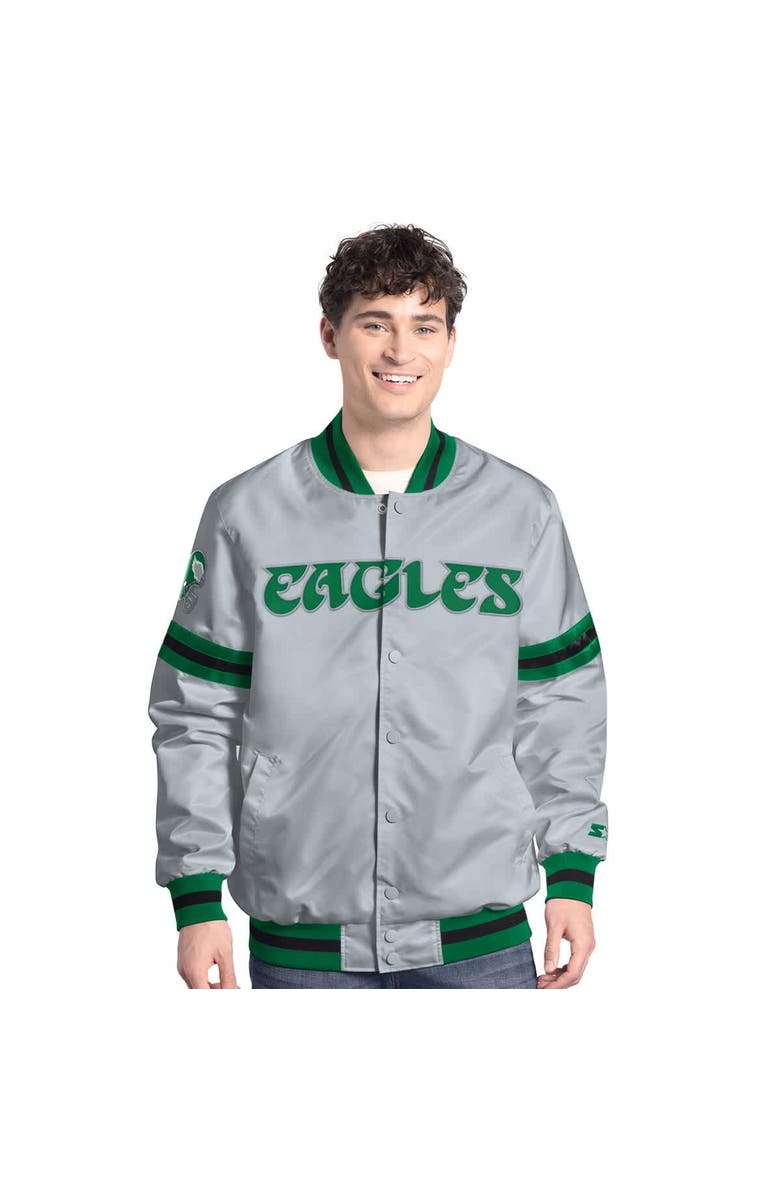 STARTER Men's Starter Gray Philadelphia Eagles Vintage Scout Full-Snap Varsity Jacket, Main, color, Gray