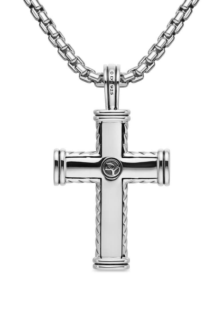 Men's Chevron Cross Pendant in Sterling Silver with Black Diamonds, 41.7mm, Alternate, color, BLACK DIAMOND