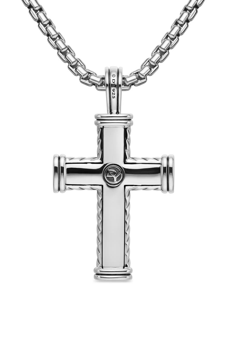 David Yurman Men's Chevron Cross Pendant in Sterling Silver with Black Diamonds, 41.7mm, Alternate, color, Black Diamond