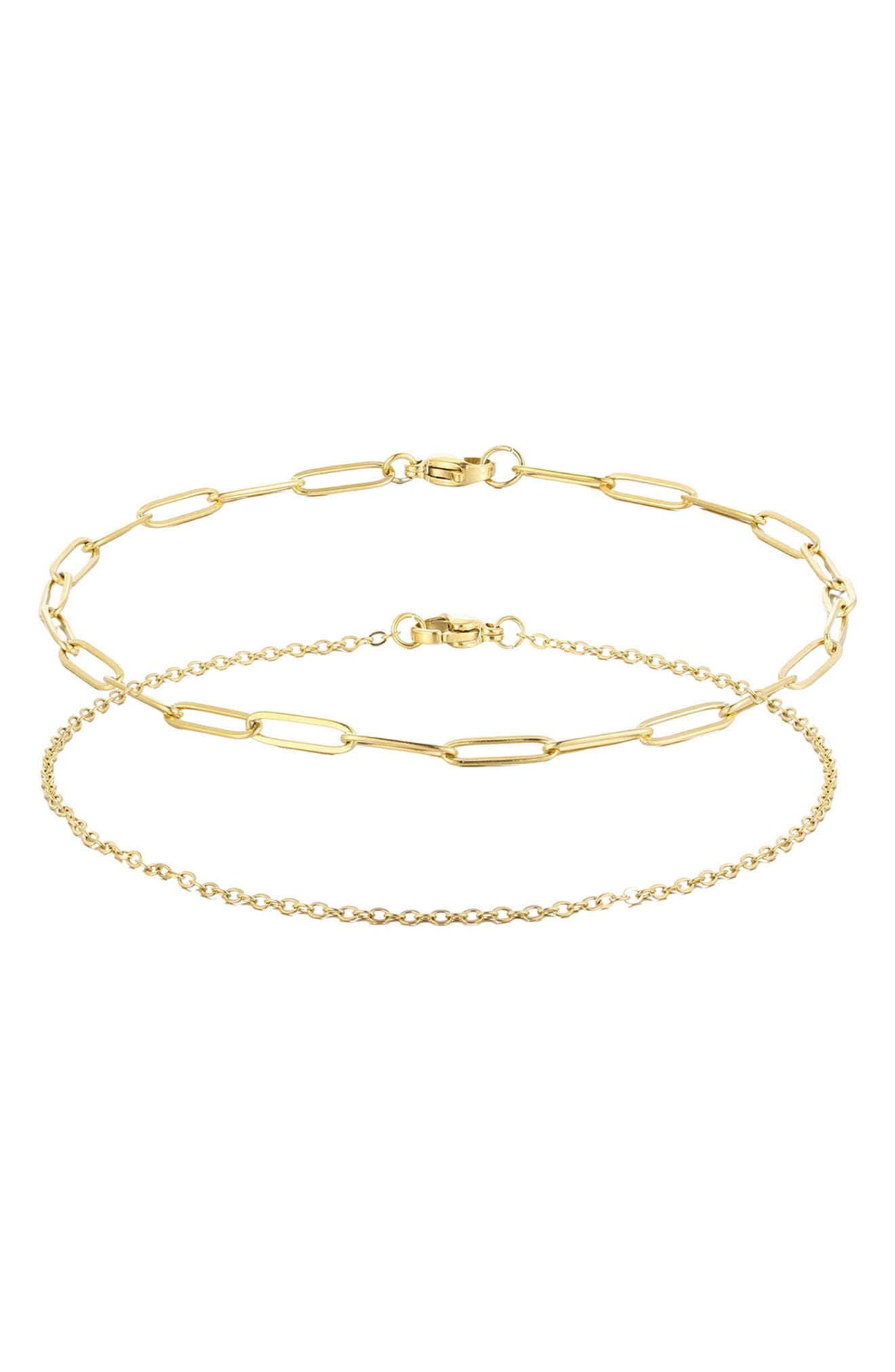 Adornia Set of 2 18K Gold Plated Chain Anklets