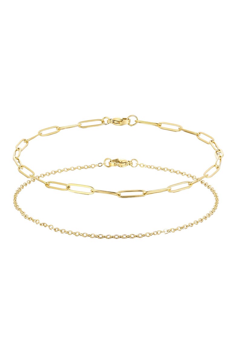 Set of 2 18K Gold Plated Chain Anklets, Main, color, GOLD