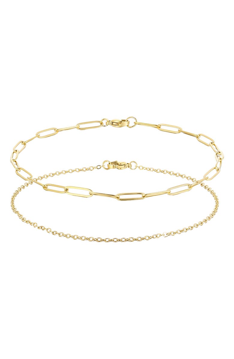Adornia Set of 2 18K Gold Plated Chain Anklets, Main, color, Gold