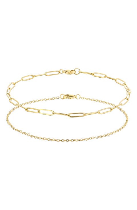 Set of 2 18K Gold Plated Chain Anklets