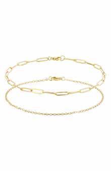 Adornia Set of 2 18K Gold Plated Chain Anklets