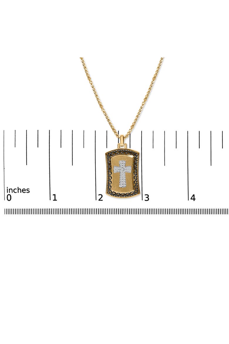 14K Yellow Gold Plated Sterling Silver 1/4 Cttw Diamond Cross Dog Tag Pendant Necklace, Alternate, color, Yellow Gold over Silver