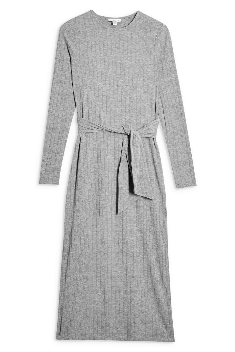 Tie Waist Long Sleeve Knit Midi Dress, Alternate, color, GREY