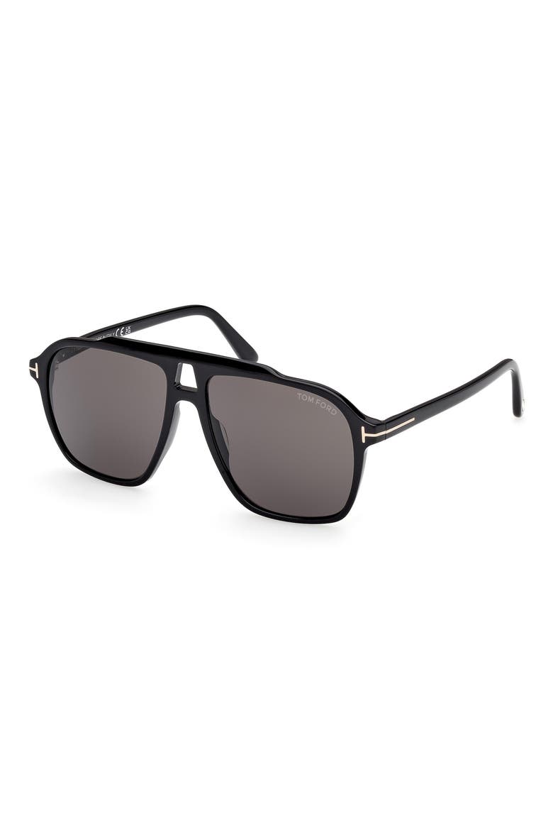 Autari 56mm Navigator Sunglasses, Alternate, color, SHINY BLACK / SMOKE