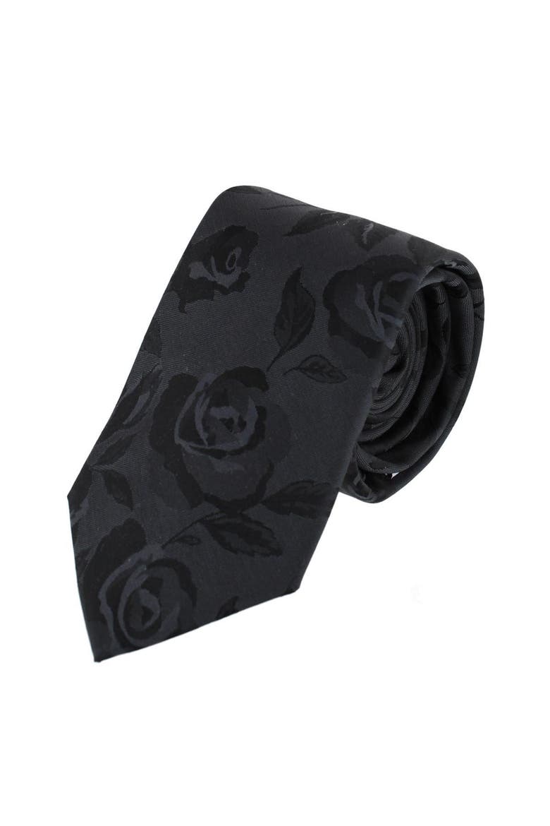 Rose Print Tone on Tone Necktie, Main, color, Black