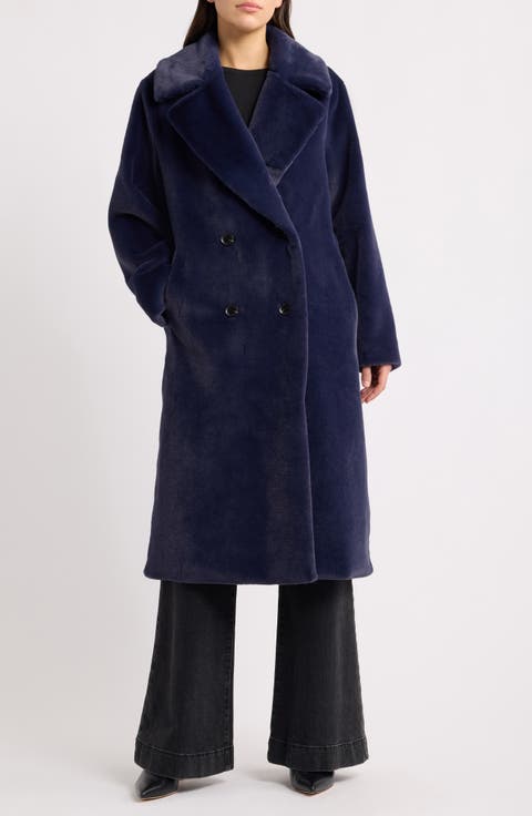 Faux Fur Double Breasted Long Coat