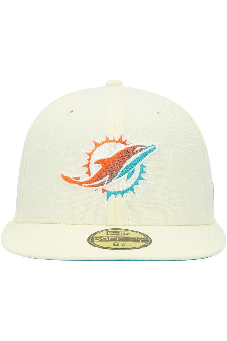 Men's New Era Cream Miami Dolphins Chrome Dim 59FIFTY Fitted Hat, Alternate, color, Cream