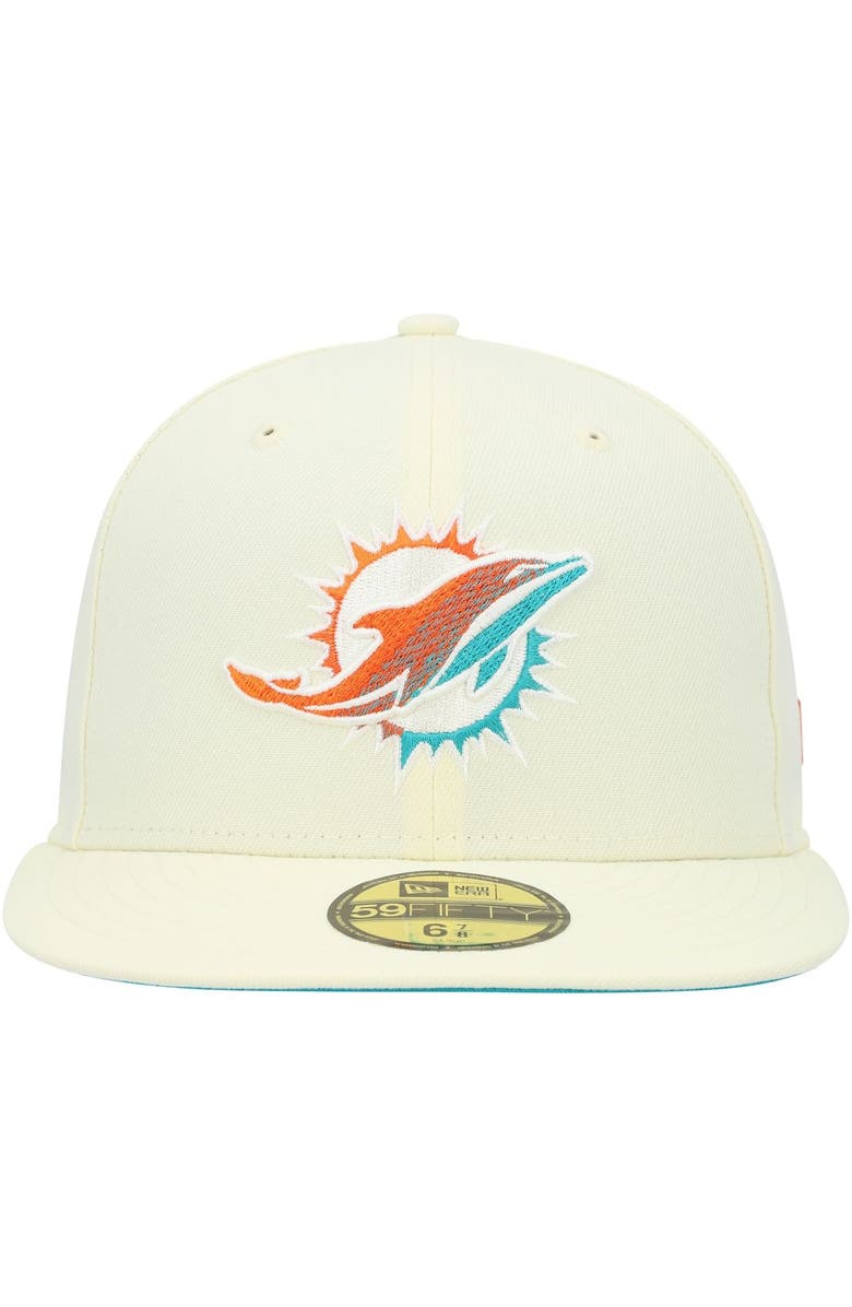 New Era Men's New Era Cream Miami Dolphins Chrome Dim 59FIFTY Fitted Hat, Alternate, color, 
