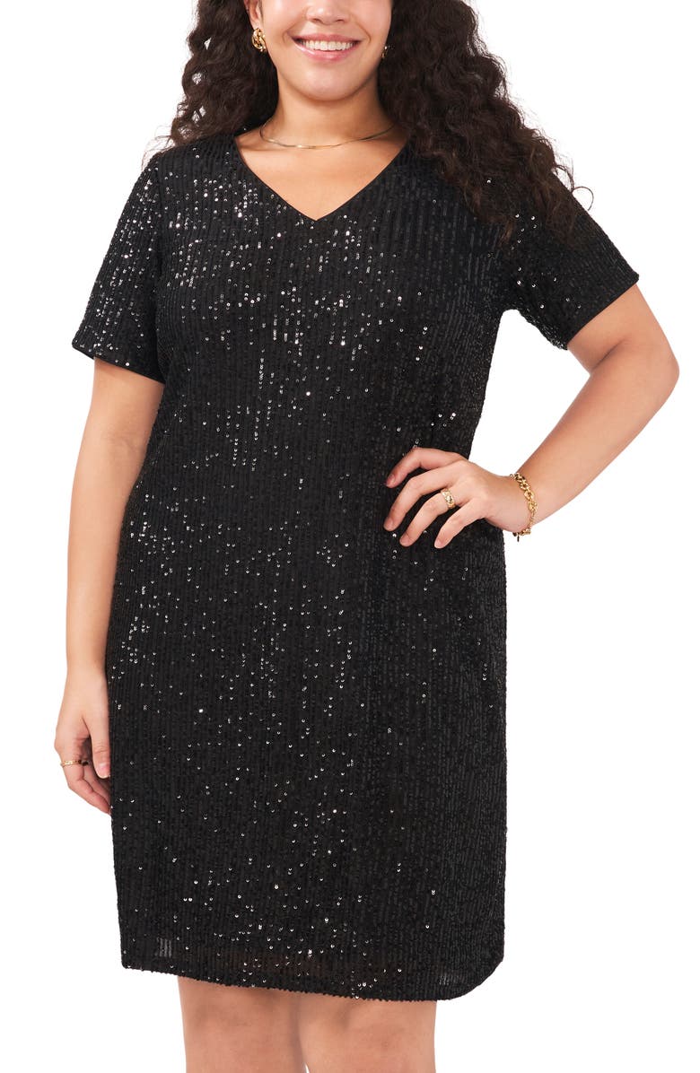 Vince Camuto V-Neck Sequin Shift Dress, Alternate, color, 