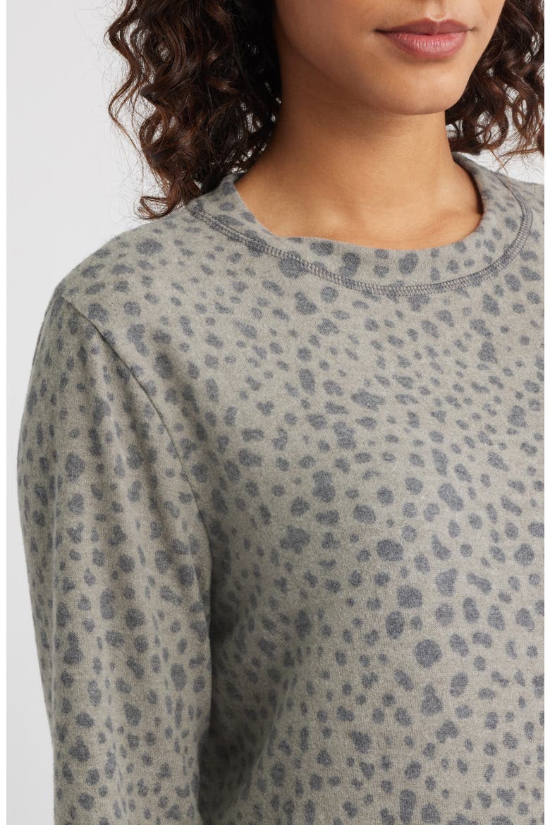 Brushed Animal Print Long Sleeve Crewneck Top, Alternate, color, OLIVE/ CHARCOAL