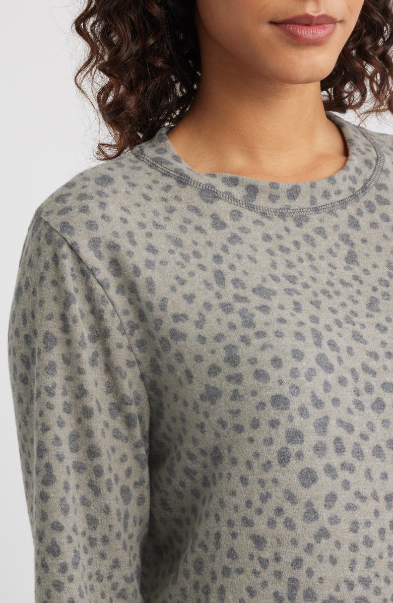 Loveappella Brushed Animal Print Long Sleeve Crewneck Top, Alternate, color, Olive/ Charcoal