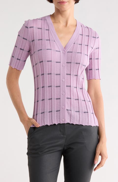 Plaited Stripe Cashmere Rib Cardigan