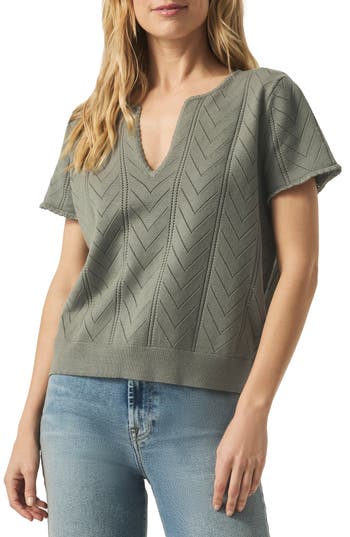Splendid Sabrina Pointelle Short Sleeve Sweater In Green