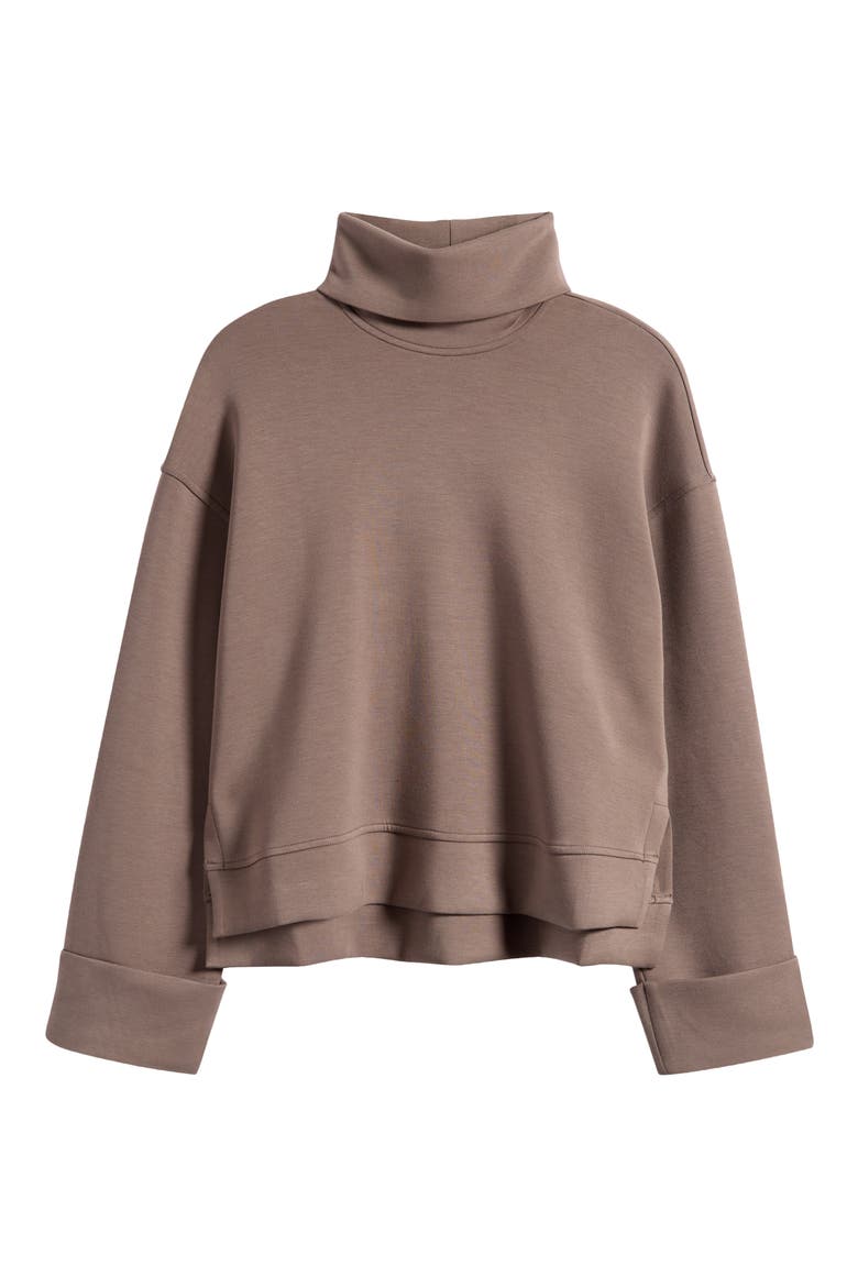 Cuffed Sleeve Crop Turtleneck Sweatshirt, Alternate, color, MINERAL