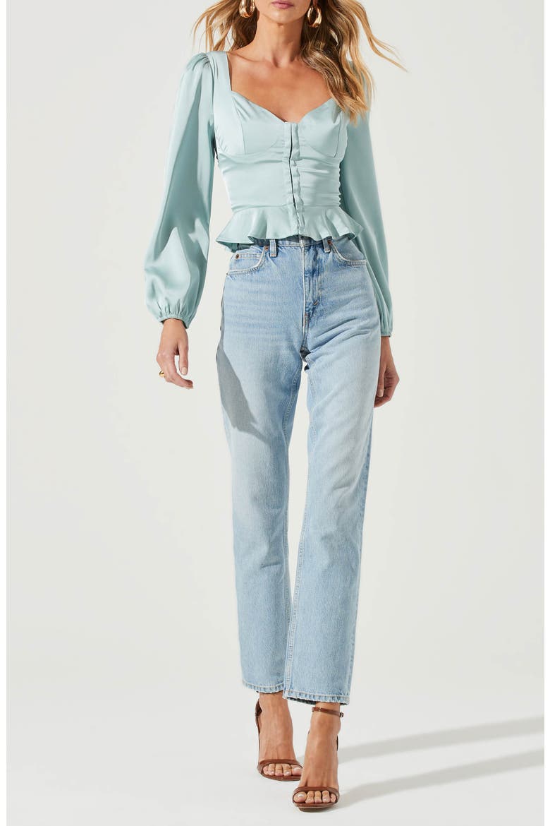 Satin Peplum Top, Alternate, color, SAGE