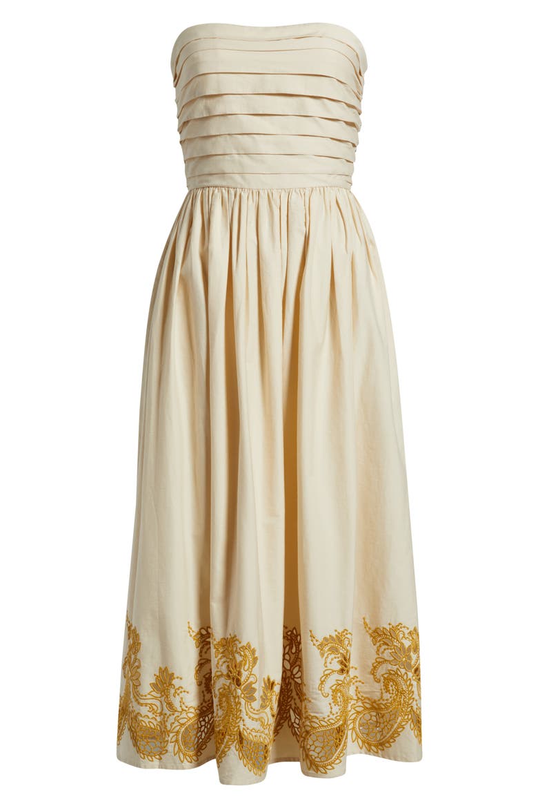 Embroidered Pintuck Strapless Maxi Dress, Alternate, color, SOFT ECRU