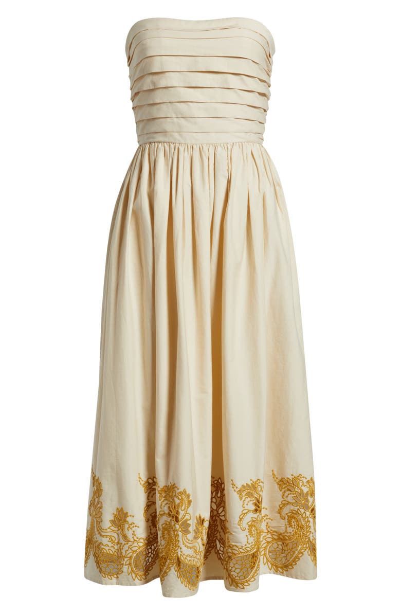 CeCe Embroidered Pintuck Strapless Maxi Dress, Alternate, color, 