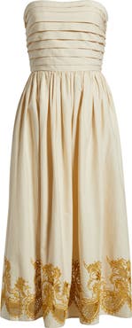CeCe Embroidered Pintuck Strapless Maxi Dress