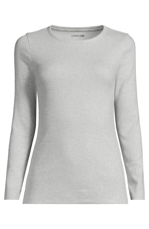 Lands' End Plus Size Long Sleeve Micro Rib T-shirt In Gray